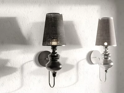 Modern Black and Silver Wall Lamps with Fabric Shades Mounted on White Wall 3d model