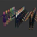 3D Rendered Uniformed Characters In Formation With Diverse Poses And Roles