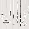 Modern Chandeliers With Various Geometric Shapes On Light Colored Vertical Striped Wall