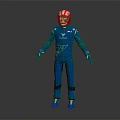 Racing Driver Wearing Blue Suit Red White Helmet Yellow Shoes And Blue Gloves Standing