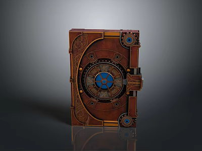 Vintage Mechanical Ornate Book With Gear Design Brown Cover And Blue Accents 3d model