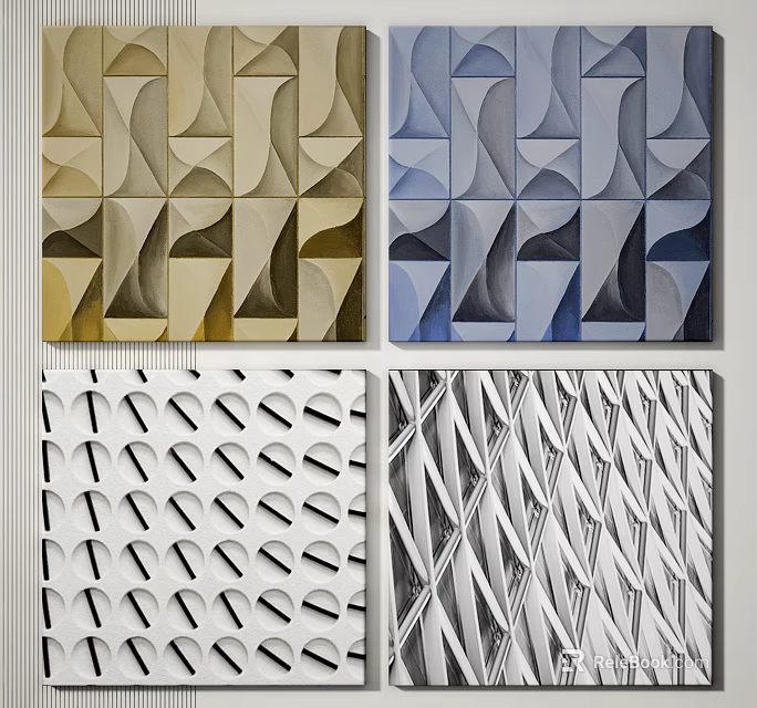Geometric Decorative Panels With 3D Textured Abstract Patterns In Various Colors 3d model 