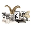 Decorative Ornament Set With Feather Decor Vases Picture Frame Sculpture And Books