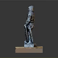 3D Model of Knight in Armor Holding Shield on Marble Base