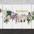 Wedding Background Wall With White Panel Design Golden Letters Pink Purple White Flowers Greenery Decorations