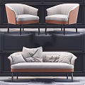 Modern Sofa Set with Accent Chairs Light Gray and Brown Upholstered Black Legs