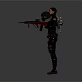 Detailed Action Figure In Black Tactical Outfit With Dual Swords And Standing Pose