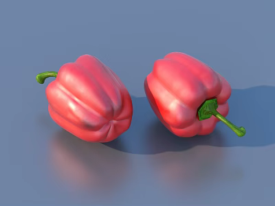 Two Vibrant Red Bell Peppers With Glossy Surface On Gray Background 3d model