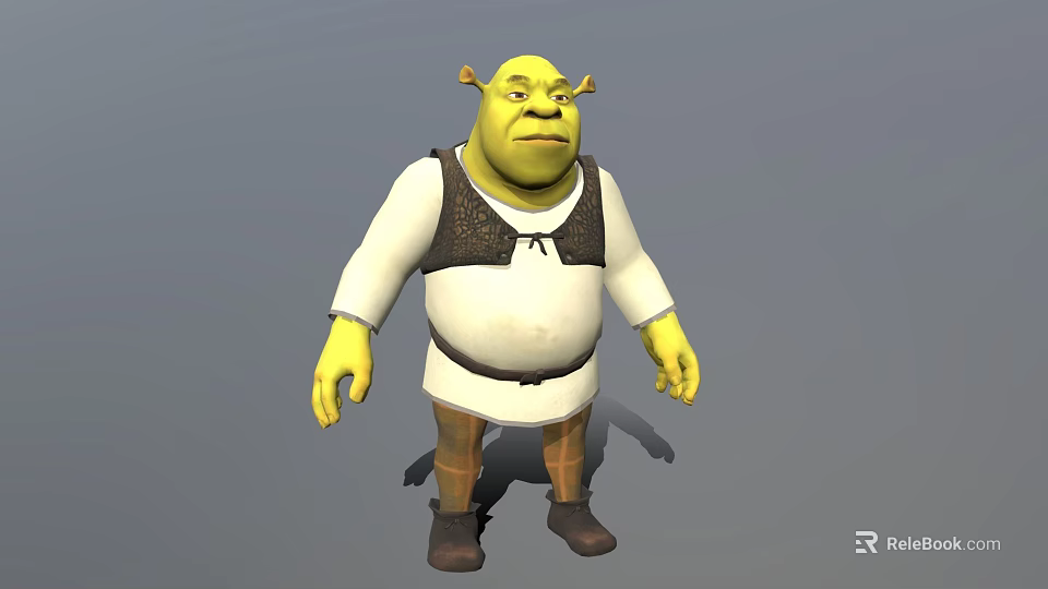 Shrek Green Skin Game Movie Character Wearing White Shirt Brown Vest And Brown Pants 3d model 