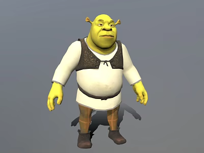 Shrek Green Skin Game Movie Character Wearing White Shirt Brown Vest And Brown Pants 3d model