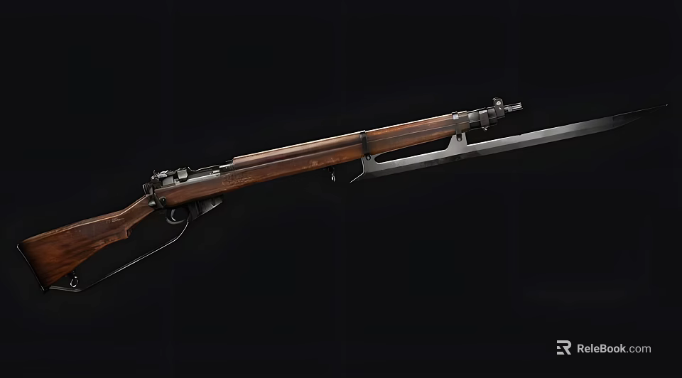 Classic Bolt Action Rifle With Wooden Stock Metal Barrel And Sharp Bayonet 3d model 