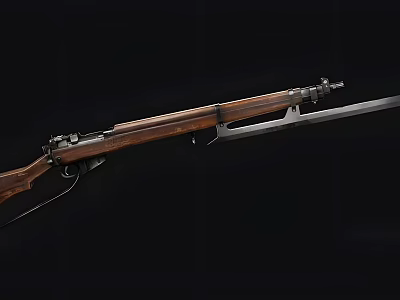 Classic Bolt Action Rifle With Wooden Stock Metal Barrel And Sharp Bayonet 3d model