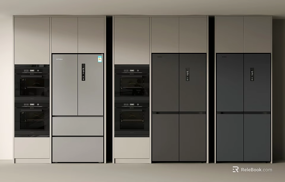 Modern Kitchen Built in Refrigerators and Freezers with Sleek Design Multiple Units and Neutral Tones 3d model 
