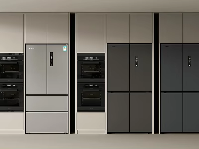 Modern Kitchen Built in Refrigerators and Freezers with Sleek Design Multiple Units and Neutral Tones 3d model