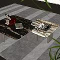 Modern Combination Coffee Tables With Marble Pattern Surface And Chessboard Decor On Rug 3d model