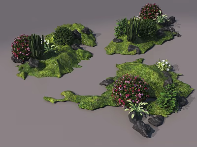 Micro Landform Featuring Green Grass Various Plants Stones and Colorful Flowers 3d model