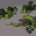 Micro Landform Featuring Green Grass Various Plants Stones and Colorful Flowers