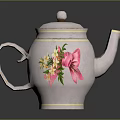 White Ceramic Teapot With Pink Yellow Floral Design For Home Furniture