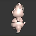 Cute Pink Cartoon Pig With Brown Hair Blue Eyes Chubby Body Standing On Black Background