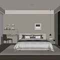 Modern Bedroom Interior Design With Bed Nightstand Desk Chair Open Wardrobe And Blinds