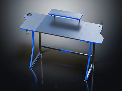 Modern Gaming Table Furniture with Blue LED Lights Metal Legs and Smooth Desktop 3d model