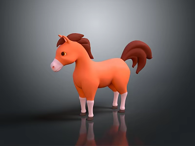 Cute Cartoon Horse 3D Model With Orange Body Brown Mane And White Legs 3d model