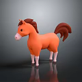 Cute Cartoon Horse 3D Model With Orange Body Brown Mane And White Legs