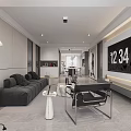 Modern Living and Dining Room Interior With Large Screen TV Black Sofa And Floor Lamp