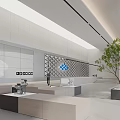 Modern Lobby Interior Design With Reception Desk People Green Plant And Logo