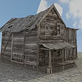 Old Western Style Wooden Building With Weathered Planks Porch And Stone Foundation