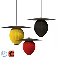 Stylish Yellow Red and Black Pleated Lantern Shaped Pendant Lights with Flat Top Design