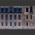 Vintage Multi Storey Corner Building Model With Colored Brick Walls And Windows