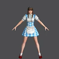 Game Movie Character Wearing Blue White Plaid Maid Dress Brown Hair Headband Arms Outstretched