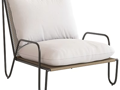 Modern Lounge Chair With Black Metal Frame White Cushions And Wicker Seat Design 3d model