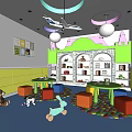 Kindergarten Indoor Play Area With Colorful Seats Toys Bookshelves And Floor Mats
