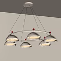 Modern White Chandelier with Scalloped Lampshades Red Decorative Balls and Illuminated Design