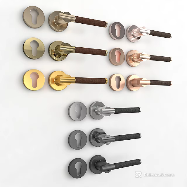Modern Design Door Handles With Metal And Wood In Multiple Colors 3d model 