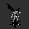 Game Movie Character With Large Black Wings Standing On Cross Platform Holding White Paper