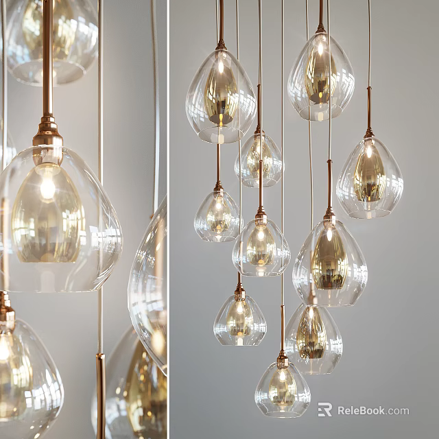 Modern Pendant Lights With Transparent Glass Shades And Brass Fixtures 3d model 