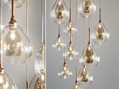 Modern Pendant Lights With Transparent Glass Shades And Brass Fixtures 3d model