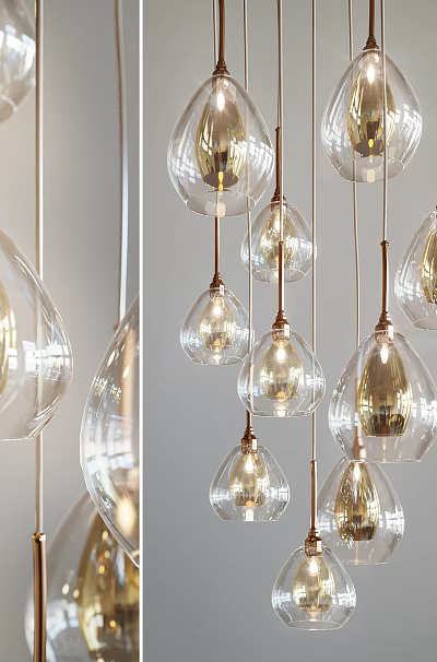 Modern Pendant Lights With Transparent Glass Shades And Brass Fixtures 3d model