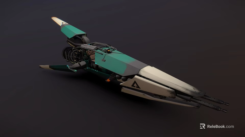 Futuristic Green And White Streamlined Spaceship With Advanced Mechanical Details For Cosmic Travel 3d model 