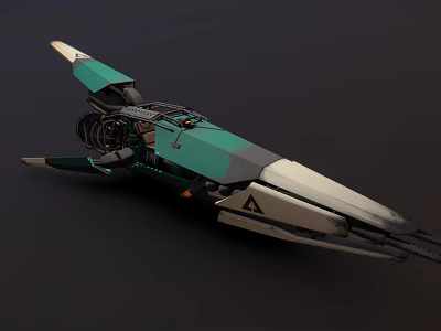 Futuristic Green And White Streamlined Spaceship With Advanced Mechanical Details For Cosmic Travel 3d model