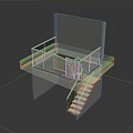 Modern Transparent Building Structure with Wooden Staircase and Open Design 3d model