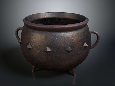Antique Bronze Cauldron With Dual Handles Three Legs And Triangular Studs 3d model
