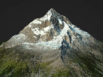 Scenic Mountain Landscape With Snow Capped Peak Rocky Slopes And Green Vegetation 3d model
