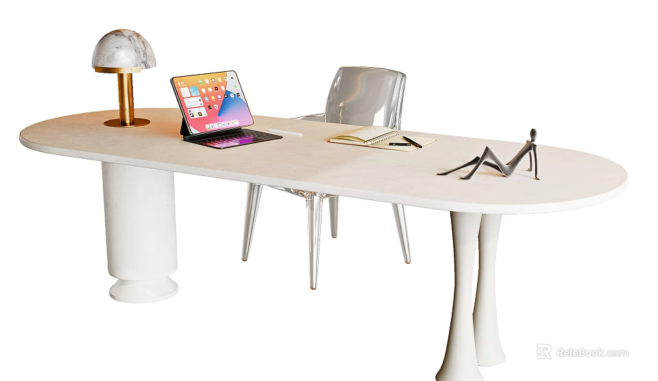 Modern Desk Design With Laptop Table Lamp Notebook and Chair 3d model 