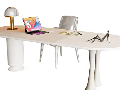 Modern Desk Design With Laptop Table Lamp Notebook and Chair 3d model