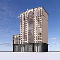 Classical Style Office Building With Tall High Rise Stone Facade Arched Windows And Decorative Top