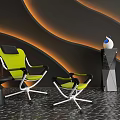 Modern Green Office Chair With Black Accents Metal Frame Swivel Base And Side Table